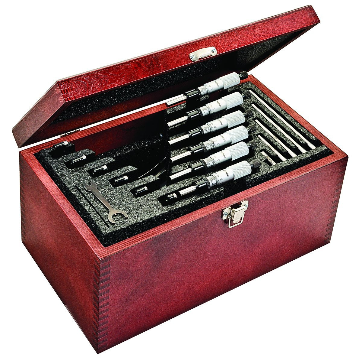 Starrett SV436.1MCXRLZ 436.1 Series - Juego de micrómetro exterior, parada de carraca, tuerca de bloqueo, caras de carburo, rango de 0-150 mm, graduación de 0,001 mm