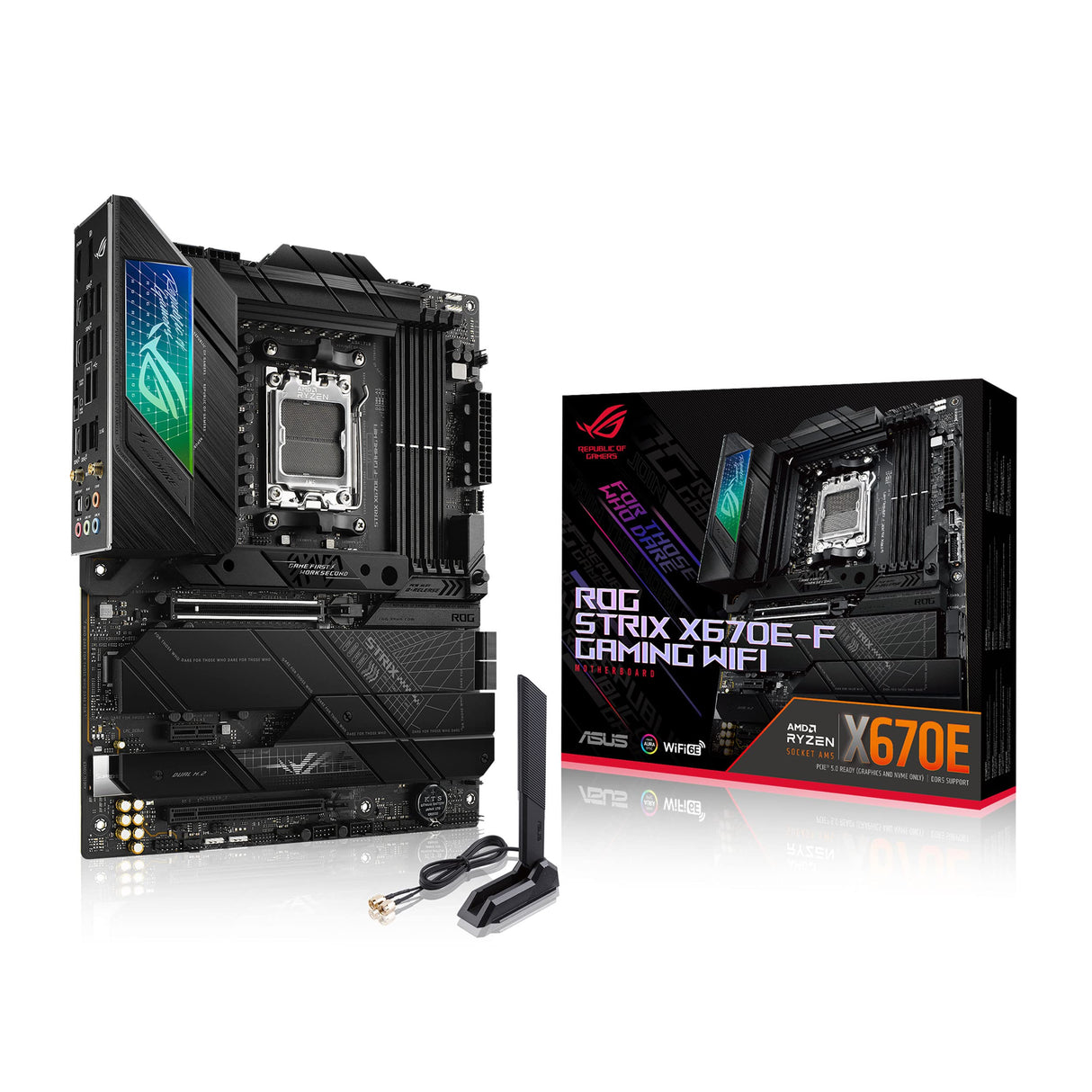 ASUS ROG Strix X670E-F Gaming WiFi - Placa Base ATX (AMD Ryzen AM5, VRM de 16 + 2 Fases, DDR5, 4 Ranuras M.2, USB 3.2 Gen 2 x 2, PCIe 5.0, WiFi 6E, AI Cooling II y Aura Sync)