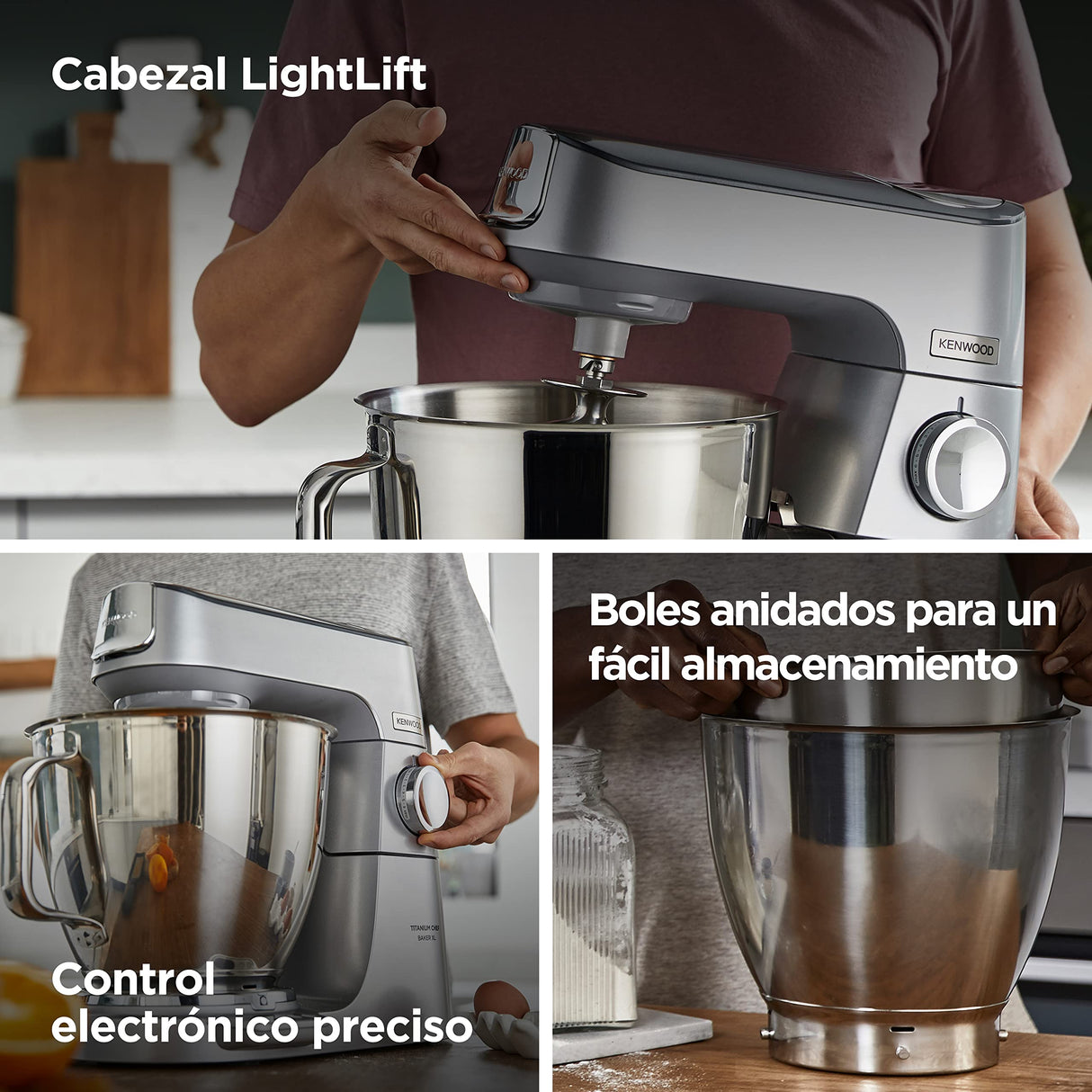 Kenwood Titanium Chef Baker XL Robot de Cocina con Batidor K, Gancho de Amasar, Varillas y Bol de 6,7L, KVL85.424SI, Potencia 1500W, Plata