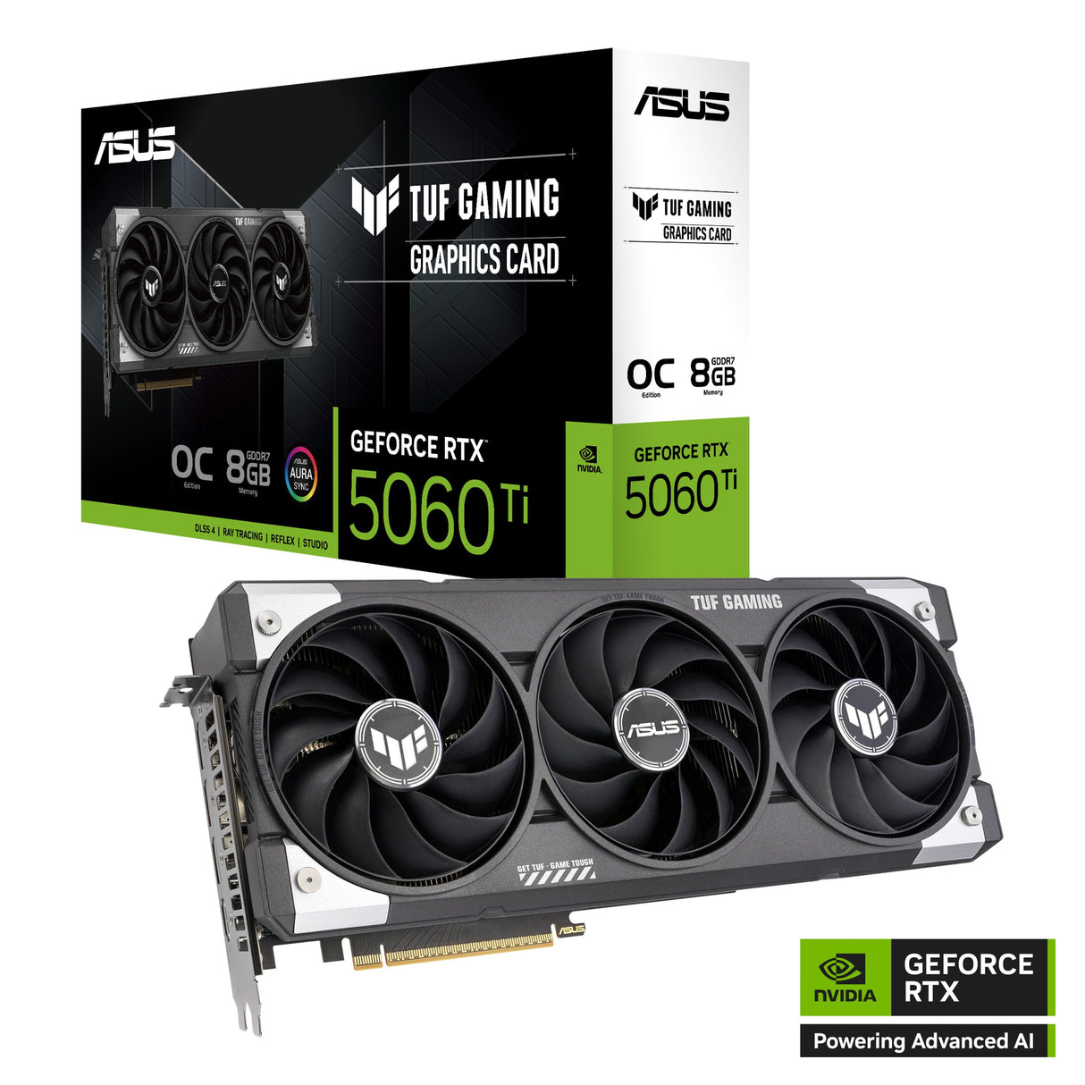 ASUS TUF Gaming GeForce RTX 5060 Ti 8GB GDDR7 OC Edition - Tarjeta gráfica Gaming (PCIe 5.0, HDMI/DP 2.1, 3.1 Ranuras, componentes de Grado Militar, Revestimiento PCB, Ventiladores axial-Tech)
