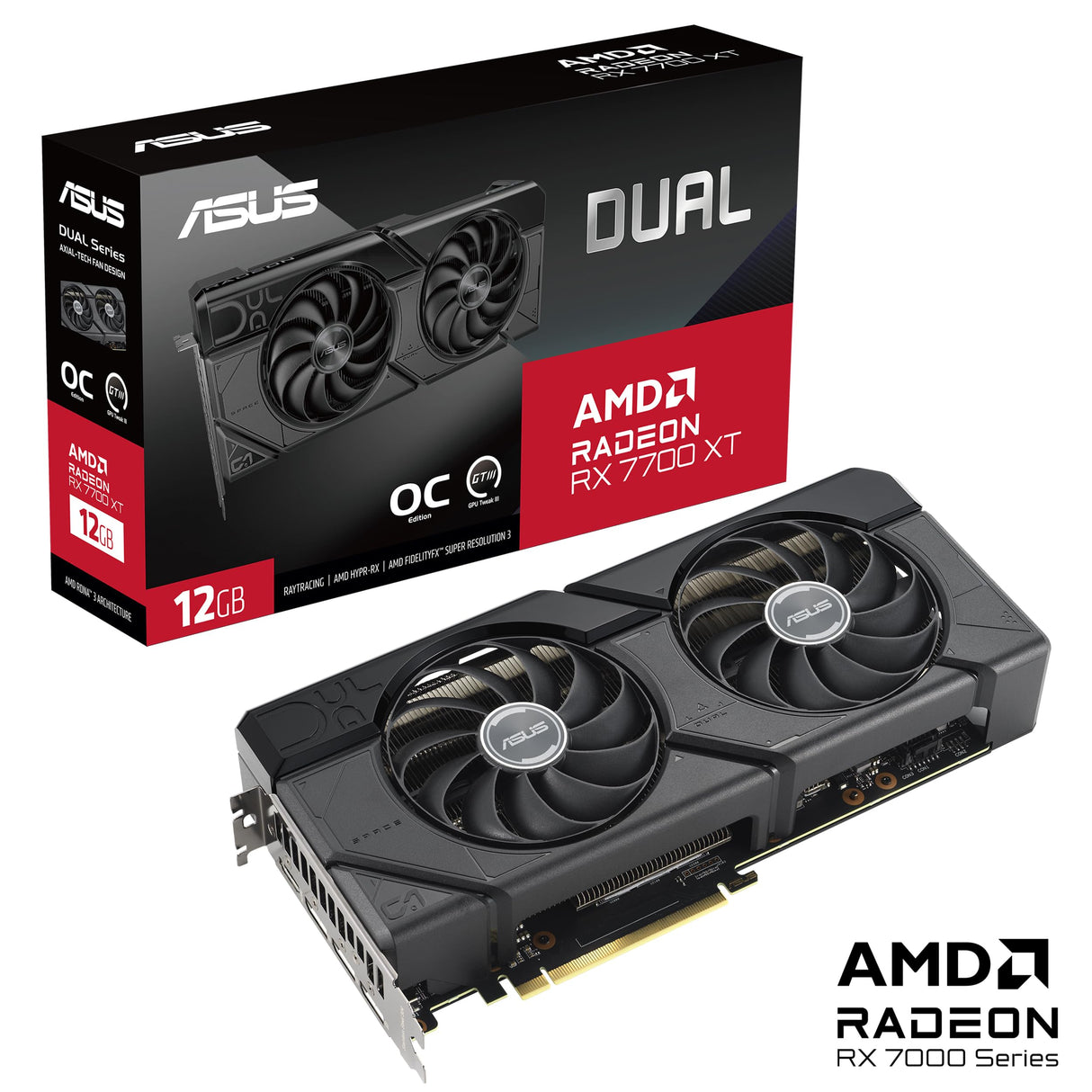 ASUS Dual Radeon RX 7700 XT OC Edition 12 GB GDDR6 - Tarjeta gráfica (AMD RDNA 3, PCIe 4.0, 12 GB de Memoria GDDR6, HDMI 2.1, DisplayPort 2.1)