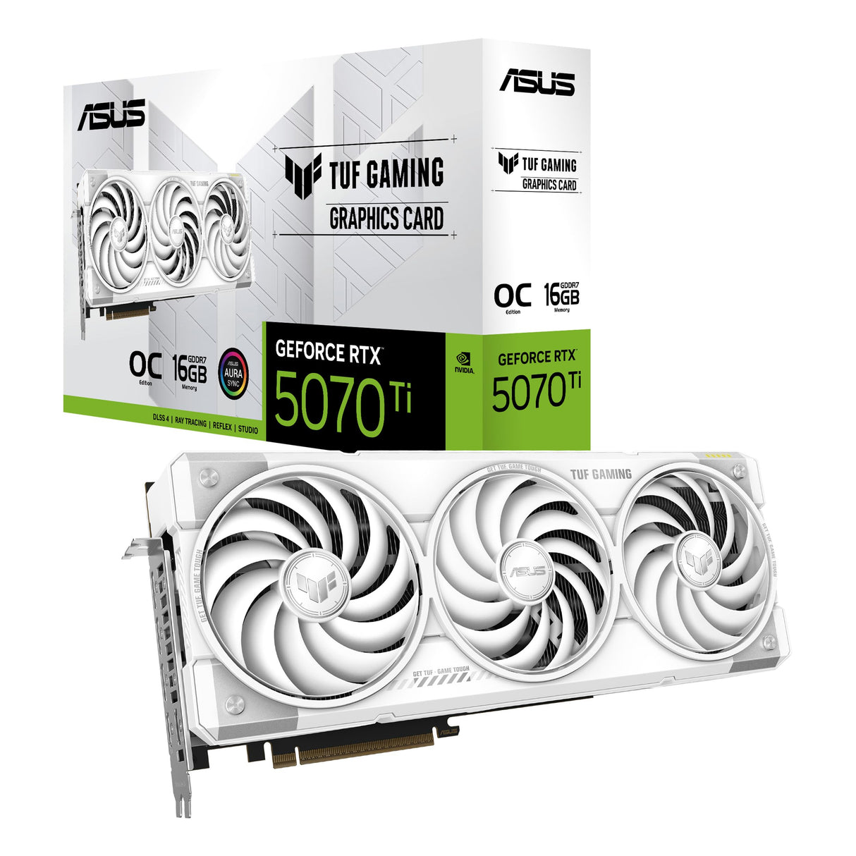 ASUS TUF Gaming GeForce RTX 5070 Ti 16 GB GDDR7 White OC Edition Tarjeta gráfica Gaming (PCIe 5.0, HDMI/DP 2.1, 3,125 Ranuras, Grado Militar, Revestimiento Protector, Ventiladores Axial-Tech)