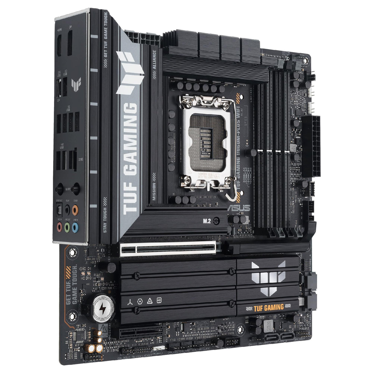 ASUS TUF Gaming B860M-PLUS WiFi, Placa Base Intel mATX, 12+1+2+1 80A etapas de alimentación DrMOS, DDR5, PCIe 5.0, 3 Ranuras M.2, Wi-Fi 7, Realtek 2.5Gb Ethernet, DisplayPort, HDMI, USB 20Gbps Tipo-C