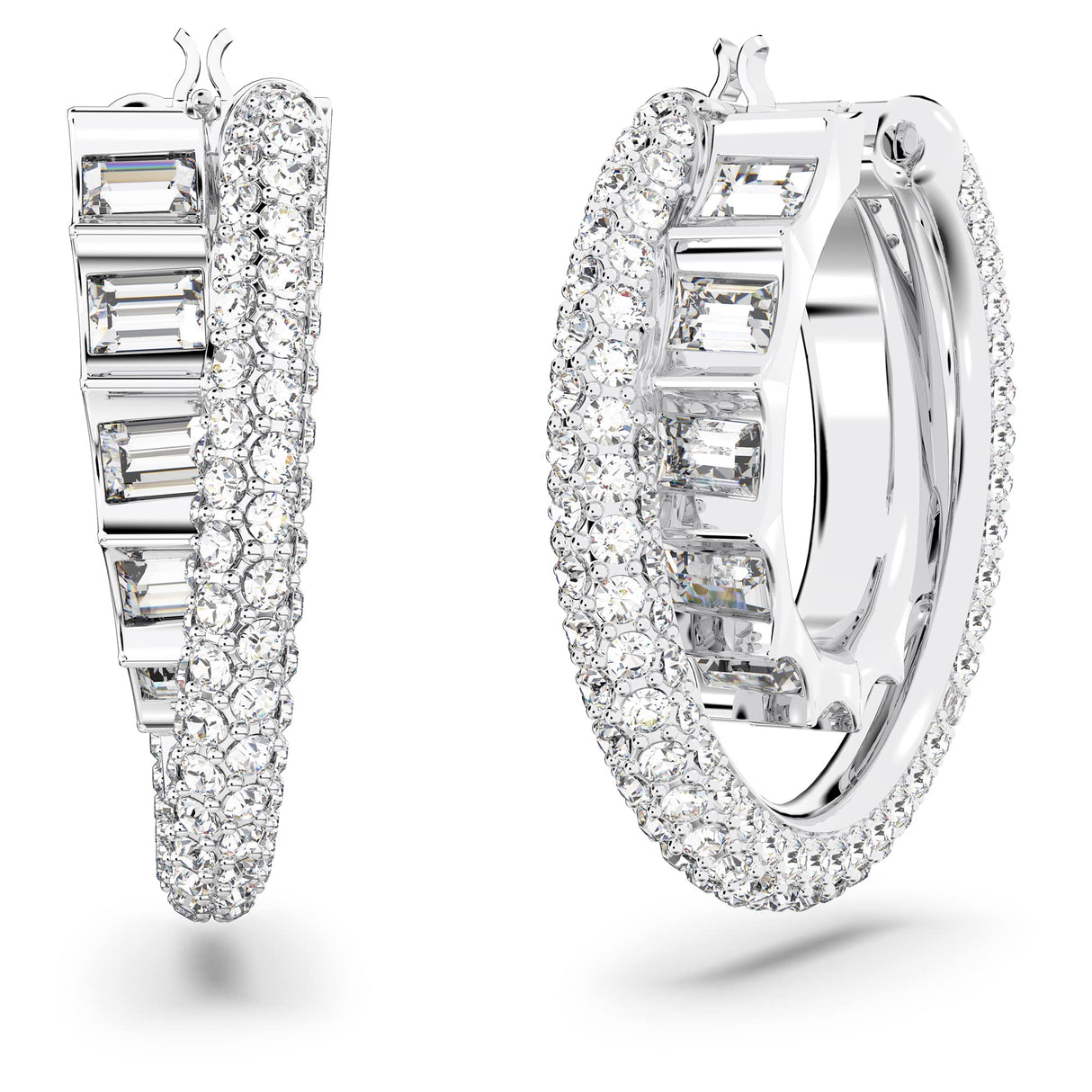 Swarovski Pendientes de Aro Rota para Mujer, Pendientes con un Diseño de Doble Aro, en Baño de Rodio, Colección Rota de Swarovski