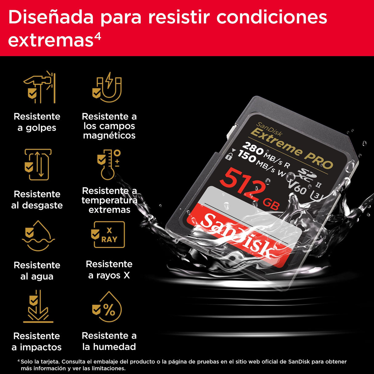 SanDisk 512 GB Extreme PRO Tarjeta de memoria SDXC, con hasta 280 MB/s, UHS-II, C10, U3, V60