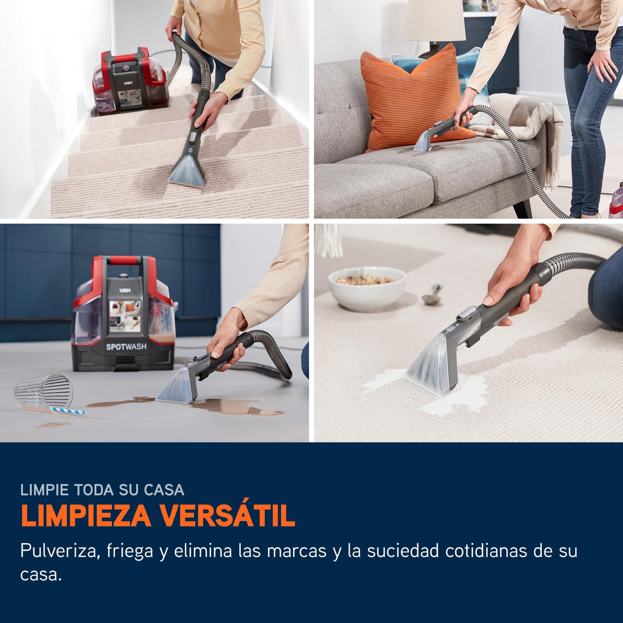 Limpiador de tapicerias quitamanchas Vax SpotWash y para alfombras y tapicerías con succión potente, secado rápido limpieza profunda diaria para escaleras, sofás, coches y suelos duros