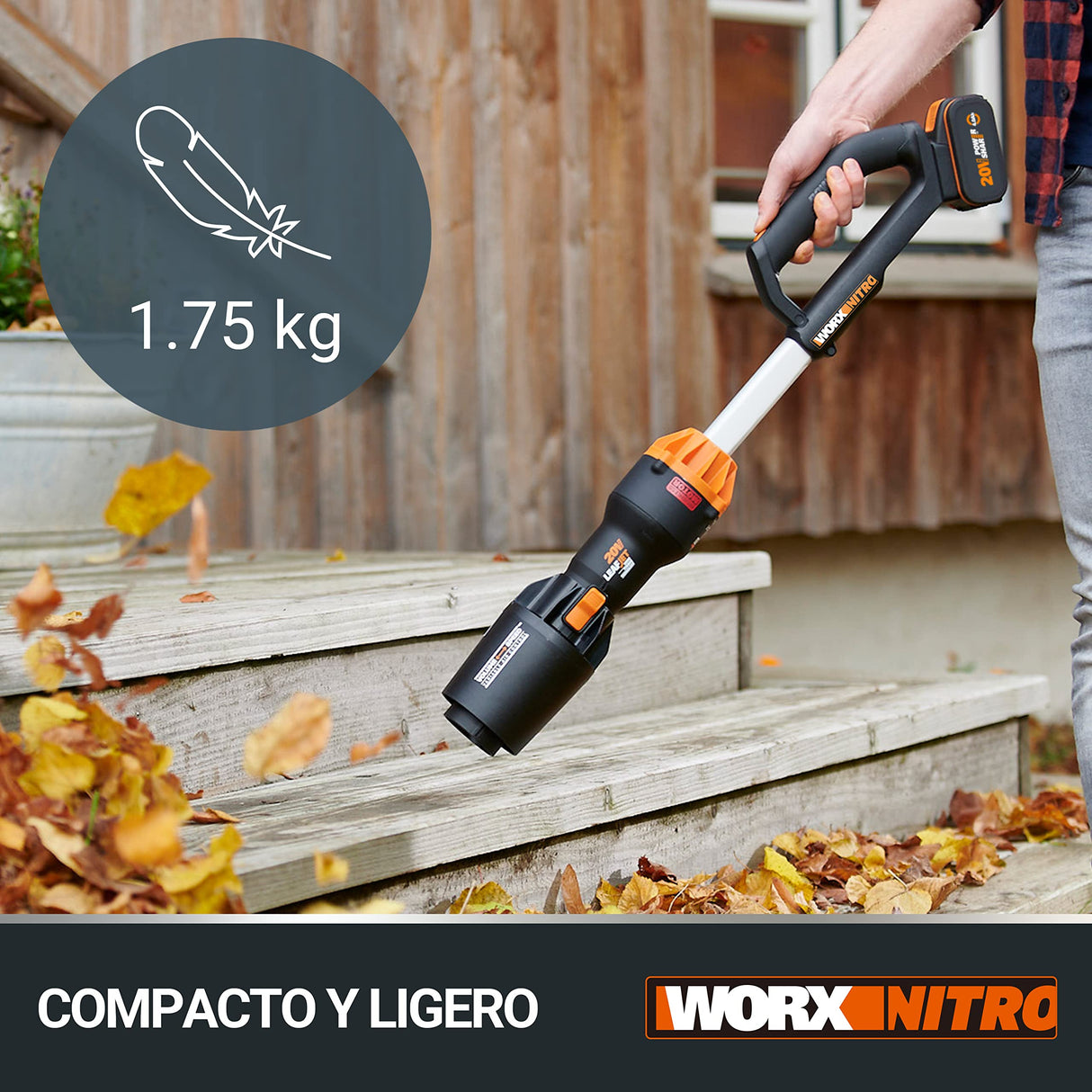 WORX Soplador a batería 20V Máx. | WG543E |Potente Motor sin escobillas | PowerShare | Incluye 1 batería 4.0 Ah y Cargador | 2 velocidades | Turbina con amplificación de Aire