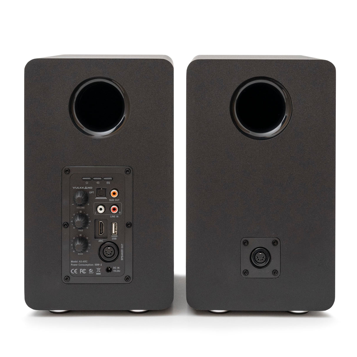 VULKKANO A5 ARC Altavoces Autoamplificados con Woofer de 5.25", Bluetooth 5.0, HDMI ARC, Optica, RCA, USB, con Salida Subwoofer, Altavoces para la TV con Diseño Elegante, Color Negro