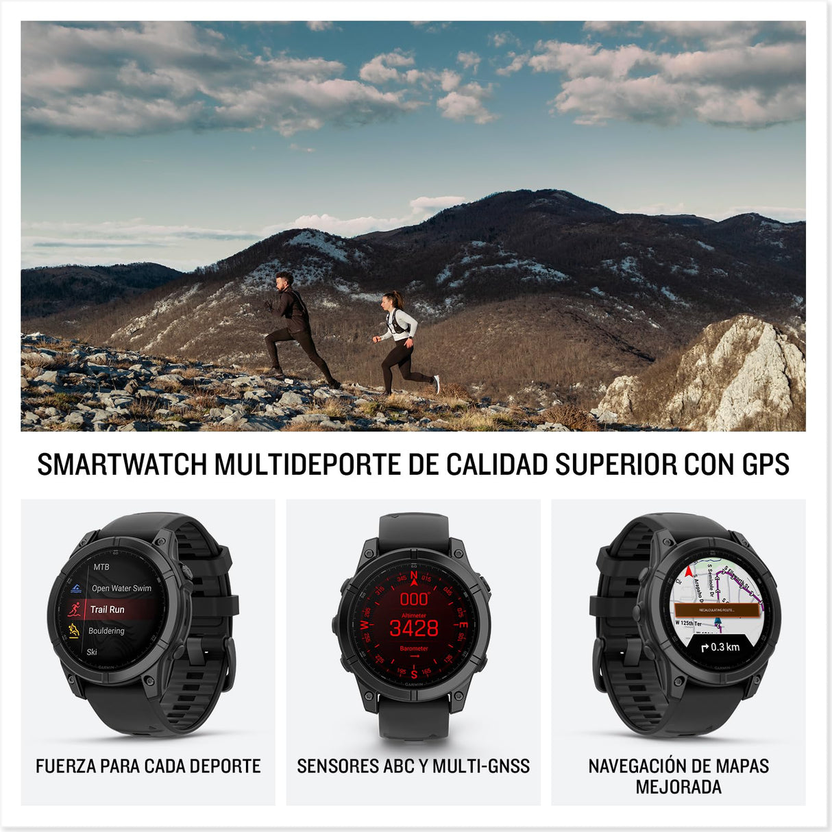 Garmin fēnix E - 47mm - Reloj de Alto Rendimiento GPS Multideporte con Pantalla táctil AMOLED, Frecuencia cardíaca, Mapas y hasta 10 días de autonomía, Acero Gris