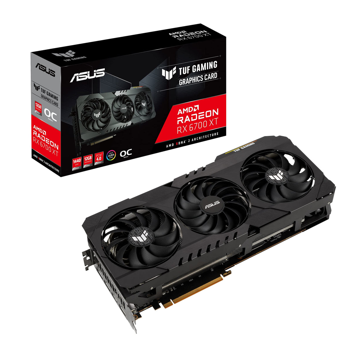 ASUS TUF Gaming AMD Radeon RX 6700 XT OC Edition - Tarjeta gráfica (AMD RDNA 2, PCIe 4.0, 12 GB GDDR6, HDMI 2.1, DisplayPort 1.4a, Doble rodamiento de Bolas, Cubierta de Aluminio)