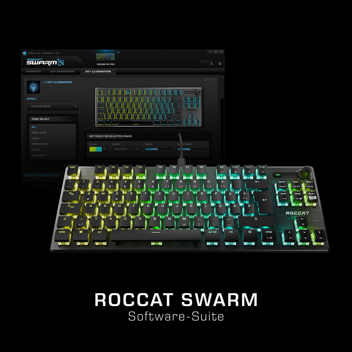 ROCCAT Vulcan TKL Pro Gaming Tastatur Kompakte optische RGB-Gaming-Tastatur mit Linear Red Switch und DE Layout