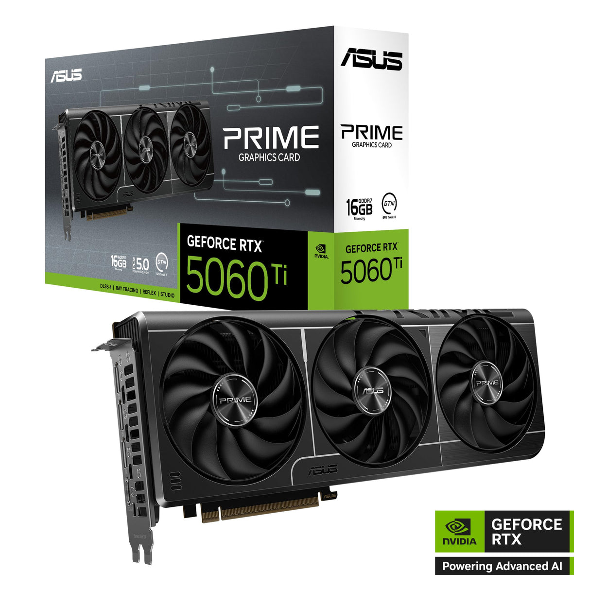 ASUS Prime GeForce RTX 5060 Ti 16GB GDDR7 OC Edition - Tarjeta gráfica preparada para SFF (PCIe 5.0, 16GB GDDR7, HDMI/DP 2.1, 2,5 Ranuras, Ventiladores Axial-Tech, Dual BIOS)