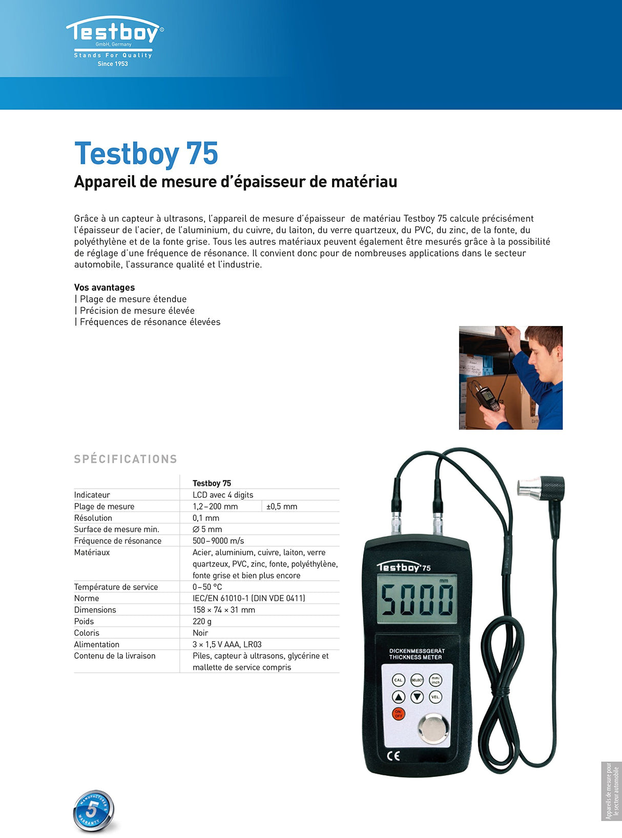 Medidor de espesor de materiales Testboy 75