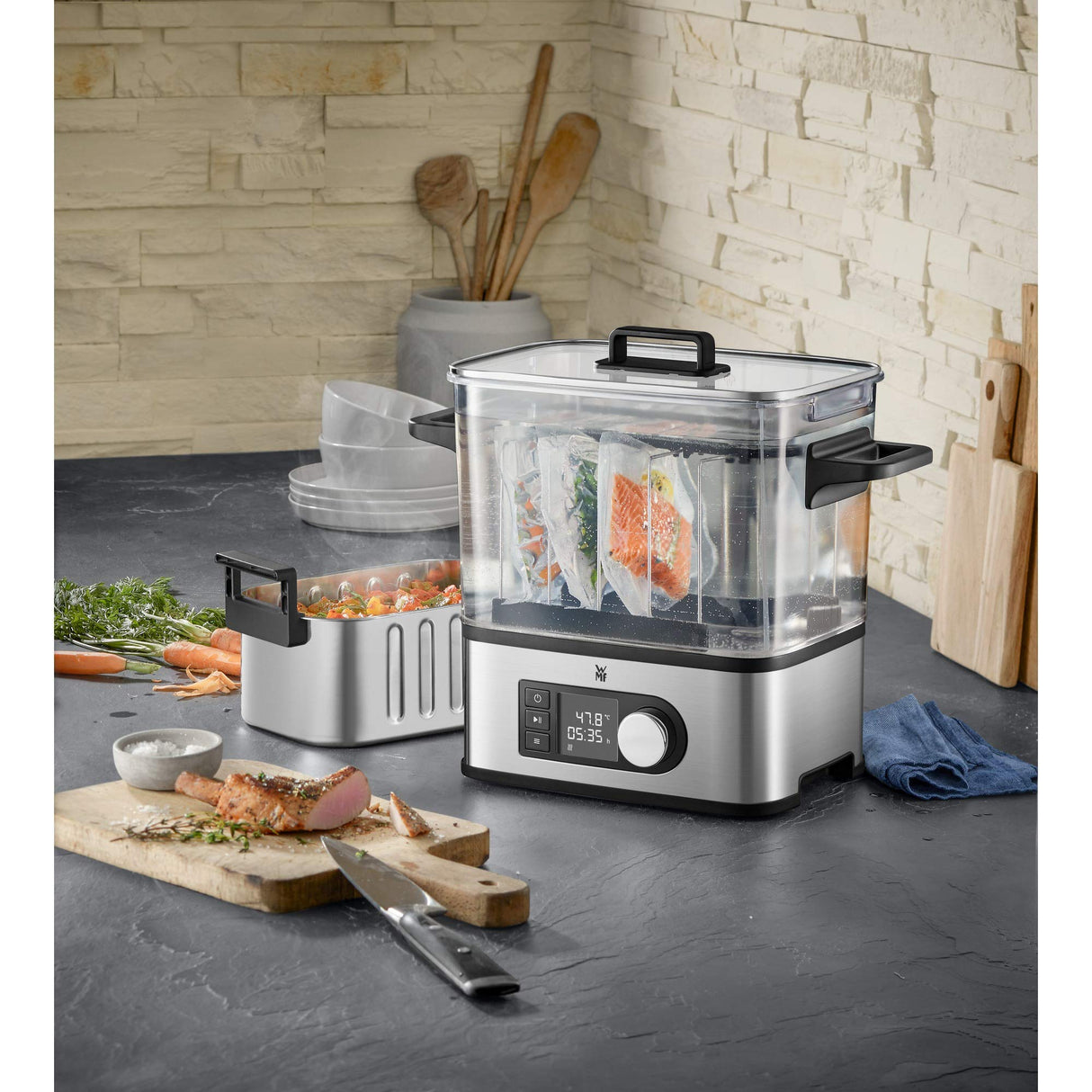 WMF Lono - Cocedora al vacio baja temperatura (entre 35º y 90º), 2 en 1, cocina al vacío y olla de cocion lenta, cocina profesional, tanque 6 l de TRITAN libre de BPA