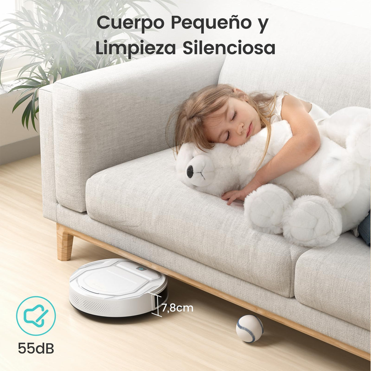 LEFANT M210 Robot Aspirador Ultra Delgado 79mm, Control por App, Bajo Ruido, Compatible con Alexa, Boquilla Anti-enredos, Ideal para Pelo de Mascotas y Suelos Duros