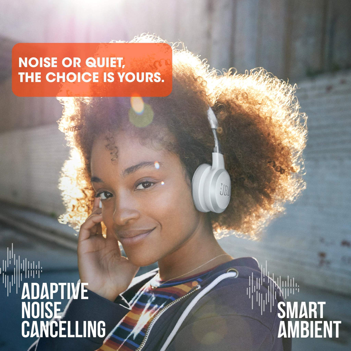 JBL LIVE 460 NC Auriculares supraaurales inalámbricos con cancelación adaptativa de ruido, tecnología Bluetooth, hasta 50h de batería sin NC, asistente de voz y conexión multipunto, blanco