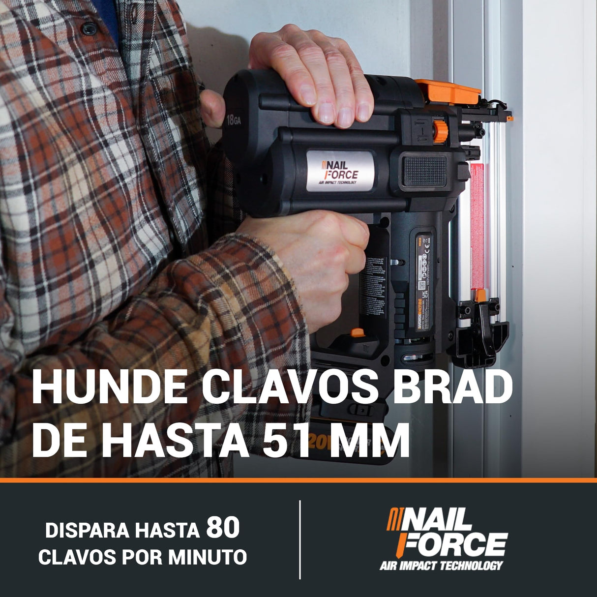 WORX Clavadora a batería 20V - 18GA PowerShare | WX842.9 | Clavos de 1,2mm y hasta 50mm de largo