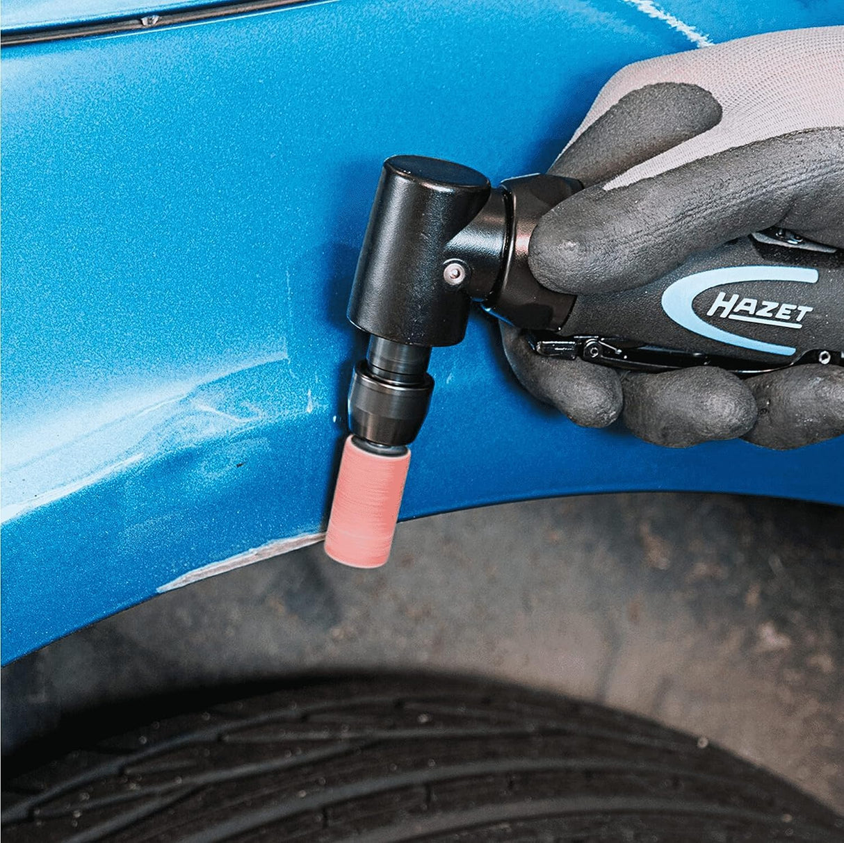 Amoladora de vástago HAZET 9032N-5 I diseño en ángulo para regulación continua de la velocidad, rosca interior de 12,91 mm (1/4″), incl. tapón de acoplamiento I herramienta práctica para lijar