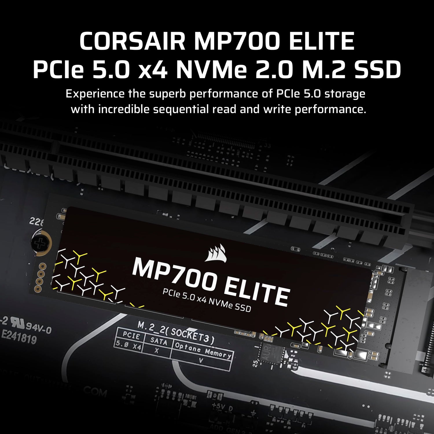 Corsair MP700 Elite 1TB PCIe 5.0 x4 NVMe M.2 SSD – hasta 10,000MB/sec – Alta Densidad 3D TLC NAND – M.2 2280 – Compatible con DirectStorage – Negro