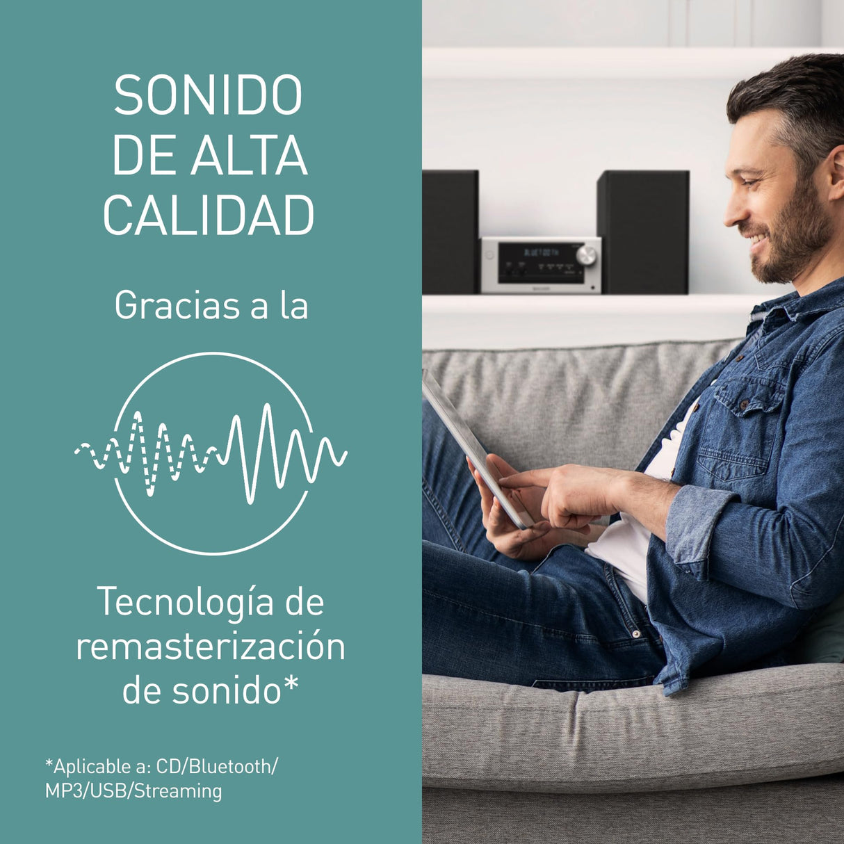 Panasonic SC-PM700EG-S Neat Micro Hi-Fi Sistema Estéreo Compacto con CD, FM Radio, USB y Bluetooth, Altavoces de 80 W, Control De Graves, Plateado