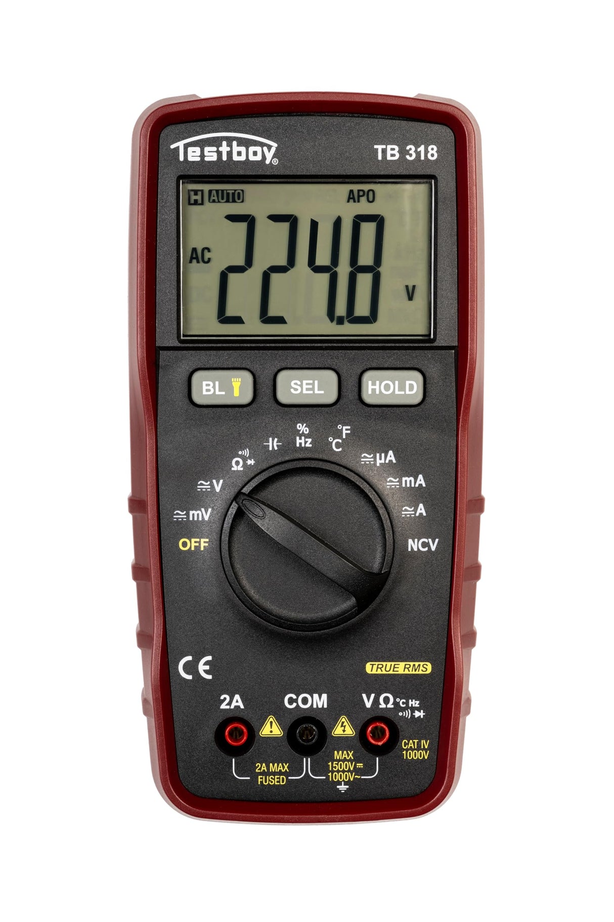 Multímetro Digital Testboy 318 para Sistemas Fotovoltaicos (Medidas: tensión CC hasta 1500 V, tensión CA hasta 1000 V, con linterna LED y display de 40 mm)