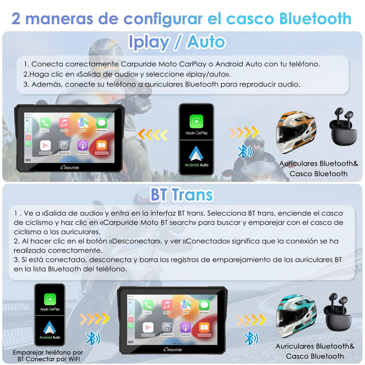 Carpuride W702 Pantalla GPS 7 Pulgadas CarPlay para Motocicleta - CarPlay Inalámbrico y Android Auto, Pantalla Táctil Impermeable, Bluetooth Dual, Navegación, Siri.