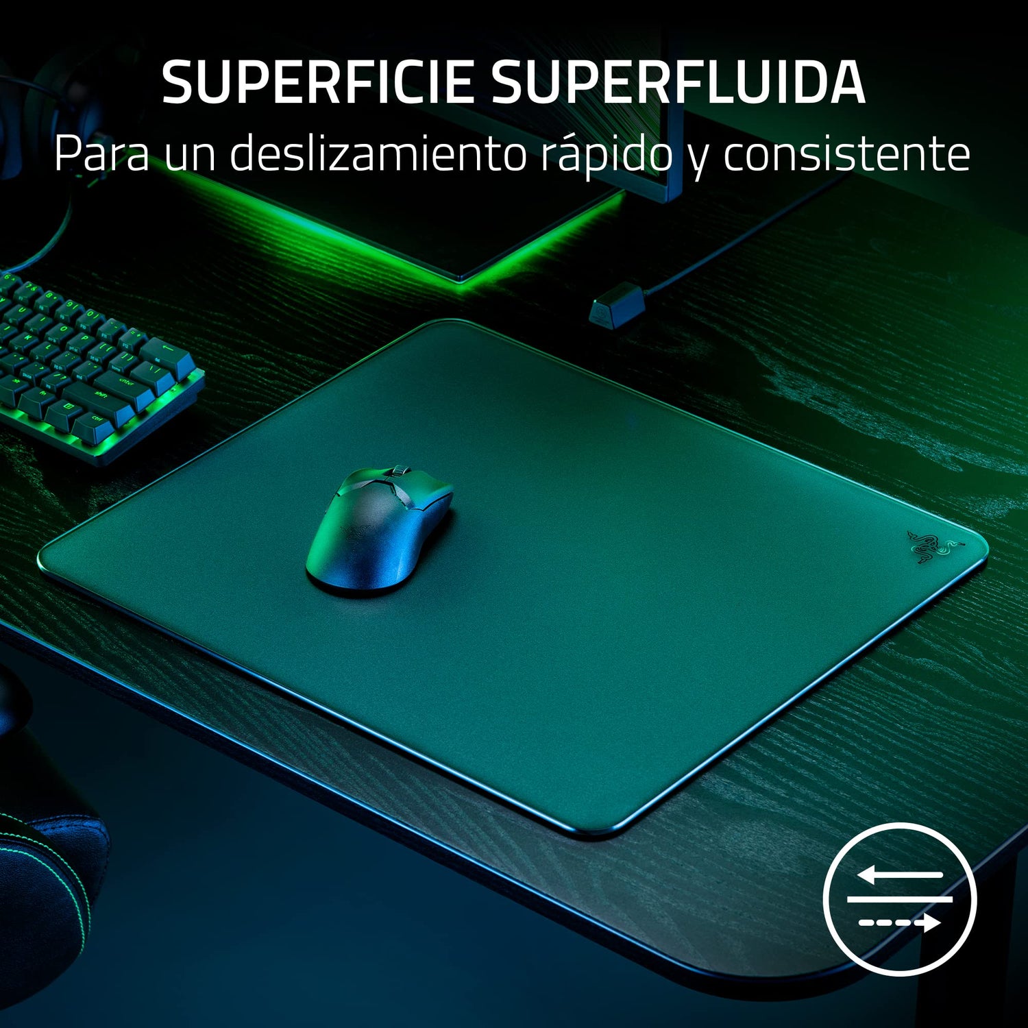 Razer Atlas - Alfombrilla de ratón de Cristal (Cristal Templado Premium, Resistente a la Suciedad y los arañazos, Movimientos del ratón más silenciosos, Base de Goma Antideslizante) Negro