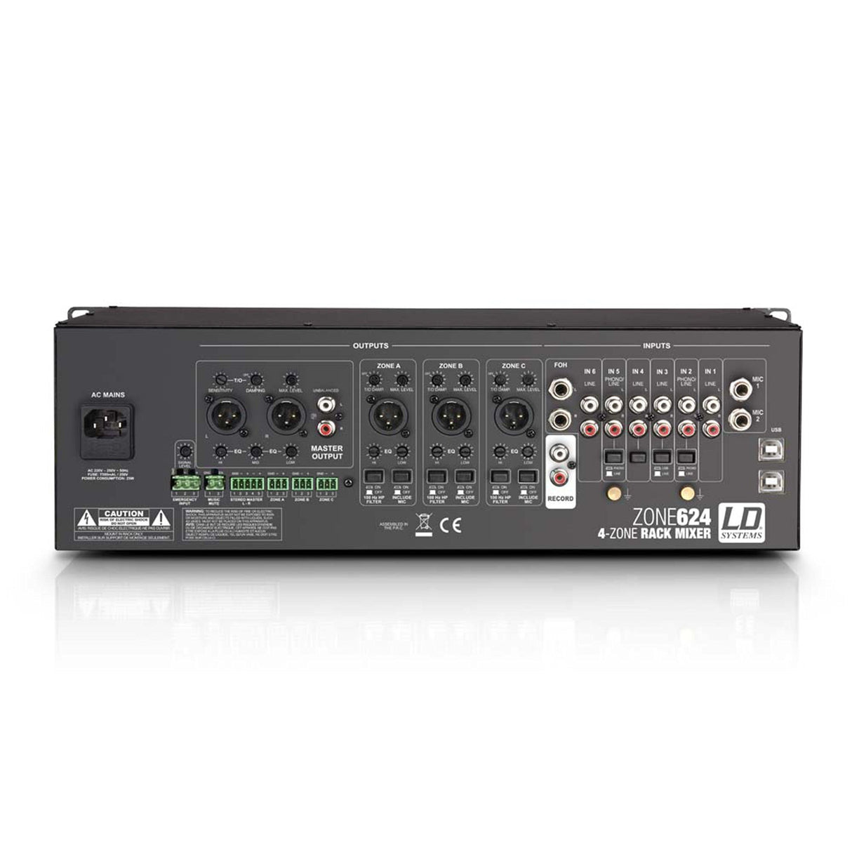 LD Systems ZONE 624 - Mezclador de 4 zonas, formato 19" 3 U