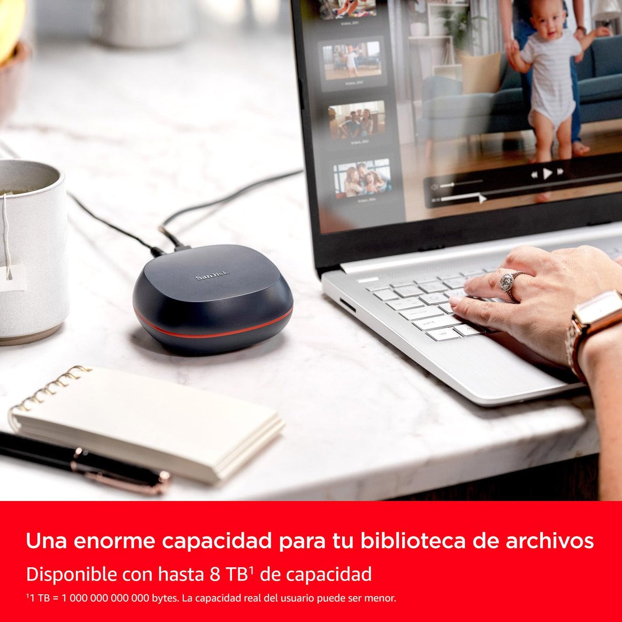 SanDisk Desk Drive SSD 8TB unidad SSD externa de sobremesa, compatible con Windows y Mac, copias de seguridad automáticas, hasta 1000 MB/s, Alta capacidad, formato exFAT, USB-C, USB 3.2 Gen 2