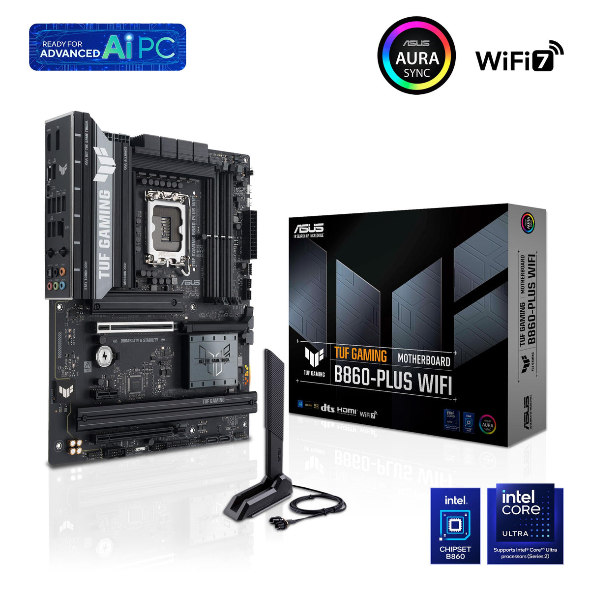 ASUS TUF Gaming B860-PLUS WiFi, Placa Base Intel ATX, 12+1+2+1 80A etapas de alimentación DrMOS, DDR5, PCIe 5.0, 3 Ranuras M.2, Wi-Fi 7, Realtek 2.5Gb Ethernet, DisplayPort, USB Tipo-C 20Gbps