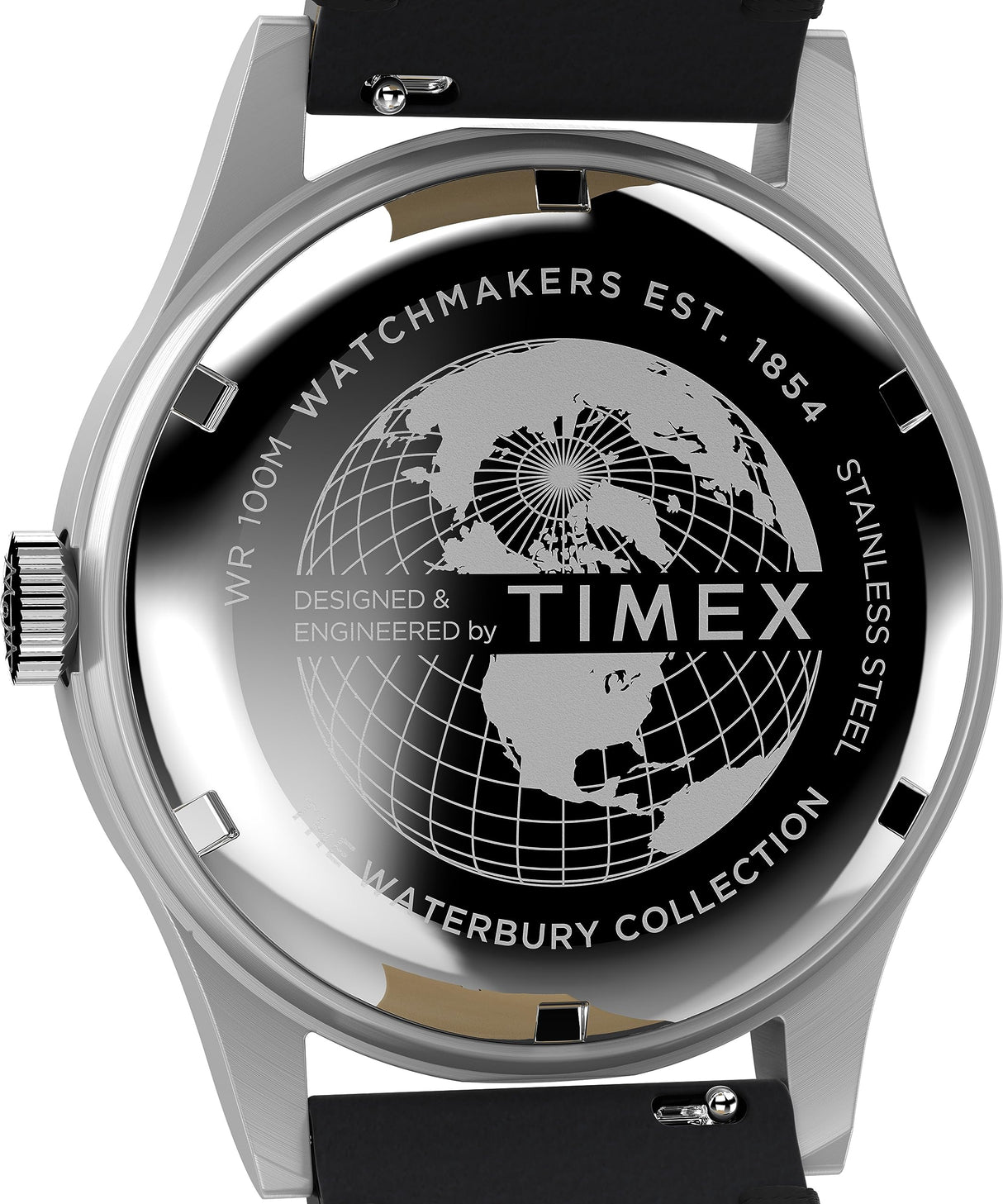 Timex Waterbury - Reloj de 39 mm para hombre, correa de liberación rápida de cuero negro de dos piezas, esfera negra, caja de acero inoxidable TW2W14700