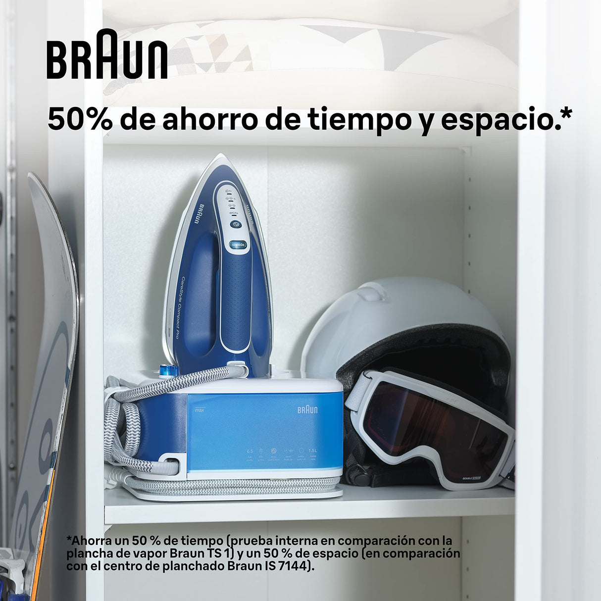 Braun CareStyle Compact Pro Plancha Generadora de Vapor, FreeGlide 3D, Modo iCareMode, Modo Eco y Turbo, Vaporización Vertival, Antigoteo, Depósito de Agua 1,5L, 6 bar/400g/min, 2400W, IS2565 Azul
