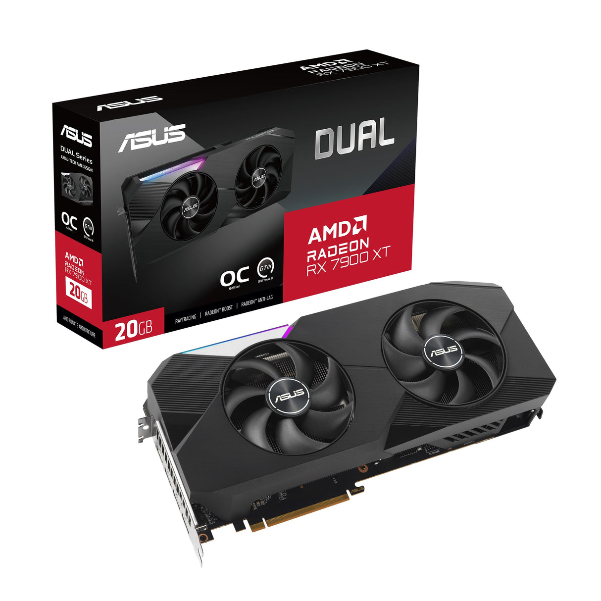 ASUS Dual Radeon RX 7900 XT OC Edition 20GB GDDR6 - Tarjeta gráfica (AMD RDNA 3, PCIe 4.0, 20GB GDDR6, HDMI 2.1, DisplayPort 1.4, diseño de Ventilador Axial-Tech, tecnología 0dB)