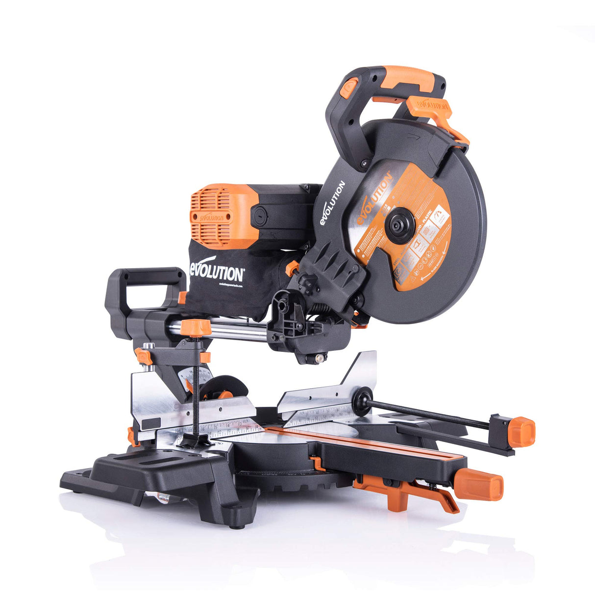 Evolution Power Tools R255SMS-DB ingletadora, Sierra ingletadora deslizante multimaterial de 255 mm, con doble bisel y paquete plus, hasta 300 mm x 90 mm, 5° a izquierda y derecha, inglete de 50°