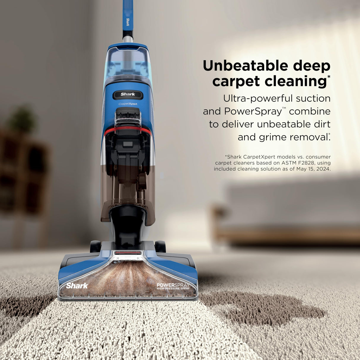 Shark EX121BRN CarpetXpert, limpiador de alfombras vertical para mascotas, limpieza profunda y eliminación de suciedad y suciedad, champú de alfombras, azul