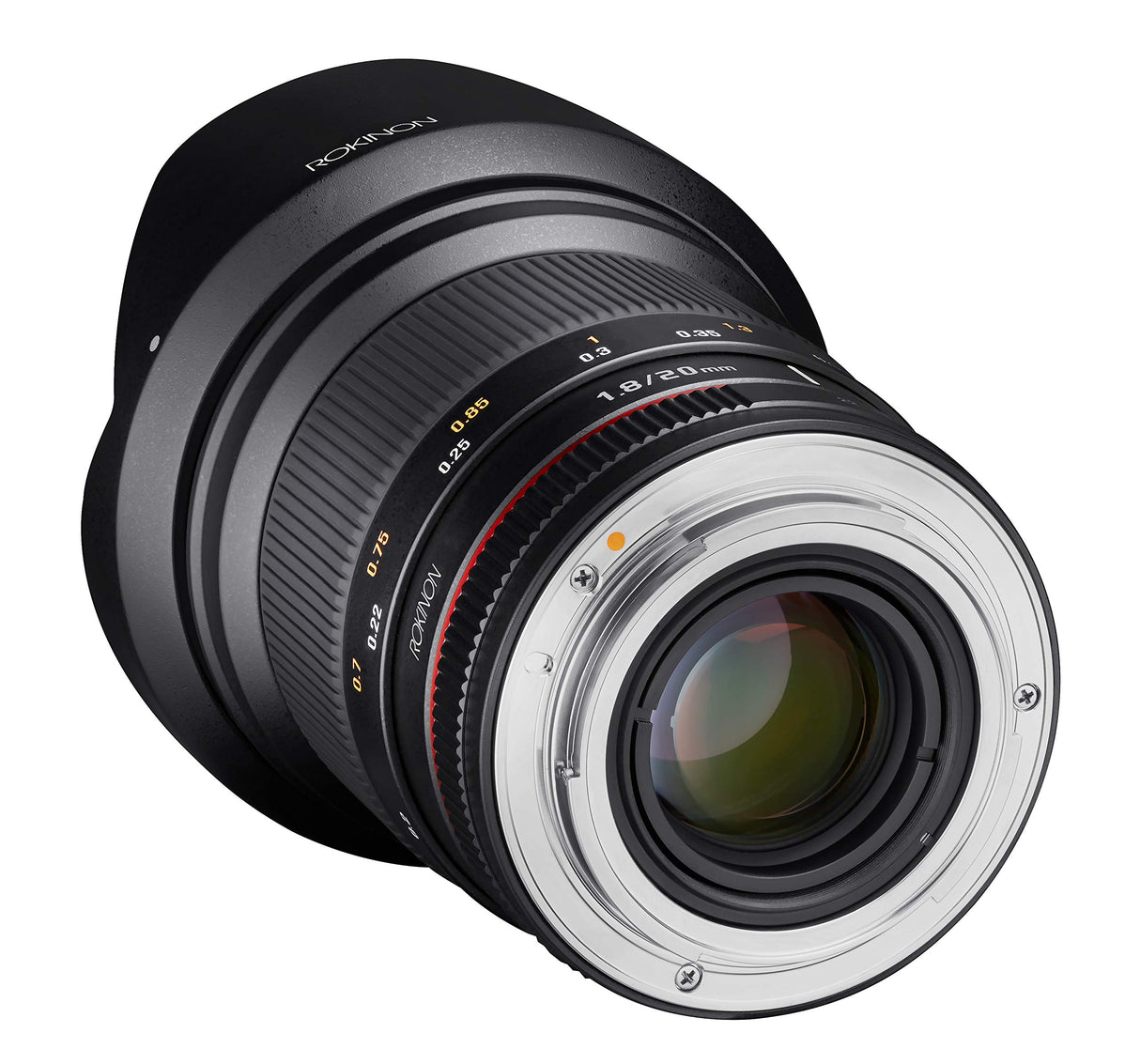 Rokinon 20 mm f/1,8 – 22 Fijo Prime 20 mm Gran Angular, Lente Negro (Modelo RK20MAF-N)