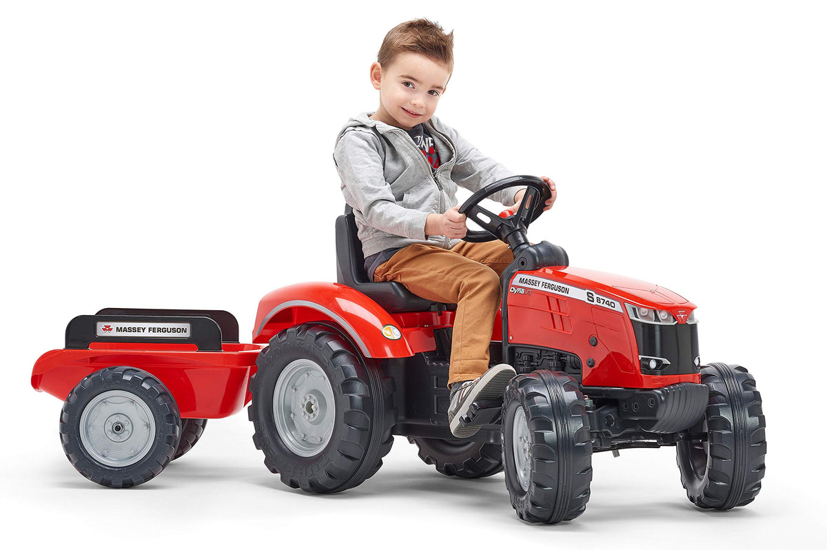 FALK-Tracteur à pédales Massey Ferguson S8740 Rouge with remorque Tractor Remolque-A Partir de 3 años-Fabricado en Francia-Volante direccional con bocina-Asiento regulable-4010AB, Multicolor, 4010ab