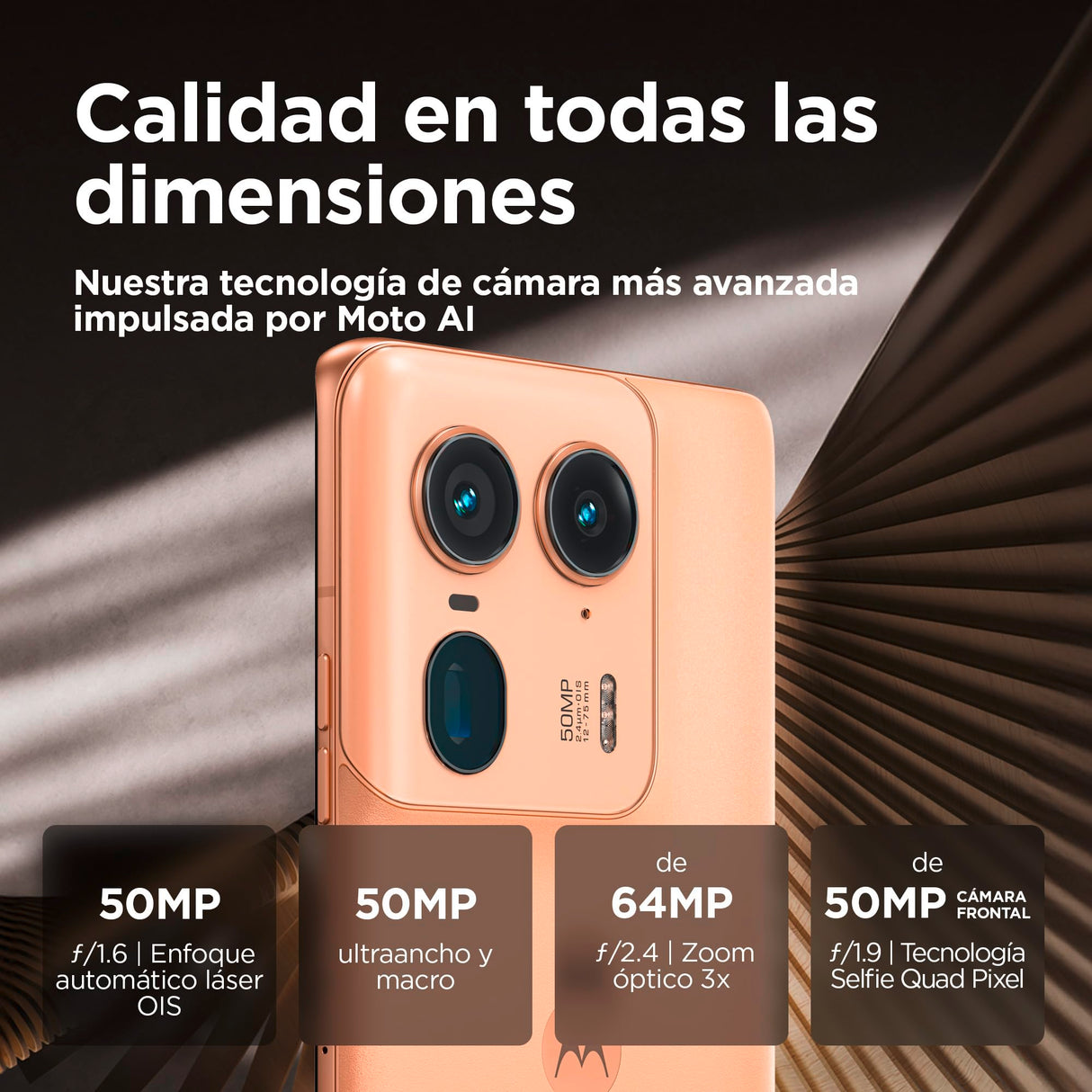 Motorola Edge 50 Ultra 16GB/1TB, Pantalla pOLED Super HD (1220p) de 6,7", Sistema de cámara Inteligente de Calidad Profesional, Carga TurboPower de 125 W (Incluido), Dual SIM, Peach Fuzz