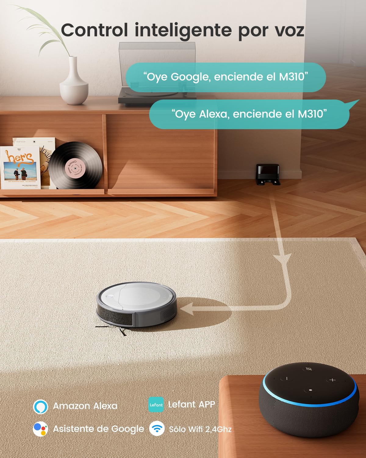 LEFANT M310 Robot Aspirador, 4500Pa Succión, 180 min Autonomía, 6 Modos de Limpieza, Evitación de Obstáculos 4cm, App/Alexa, Ideal para Pelo de Mascotas, Alfombras y Suelos Duros, Gris