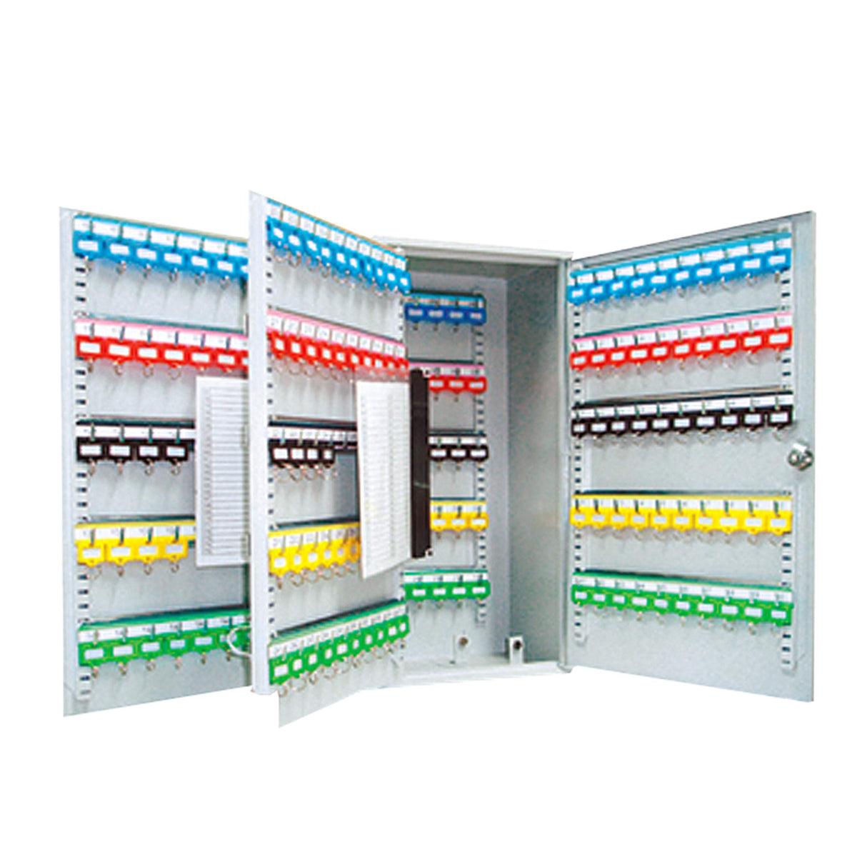 Arregui PL300 Armario de Llaves con Ganchos Regulables en Altura | 300 Llaves | Caja de Seguridad de Acero para Llaves | con Llaveros Incluidos | Fácil Instalación en Pared | 55x38x20,5 cm | Gris