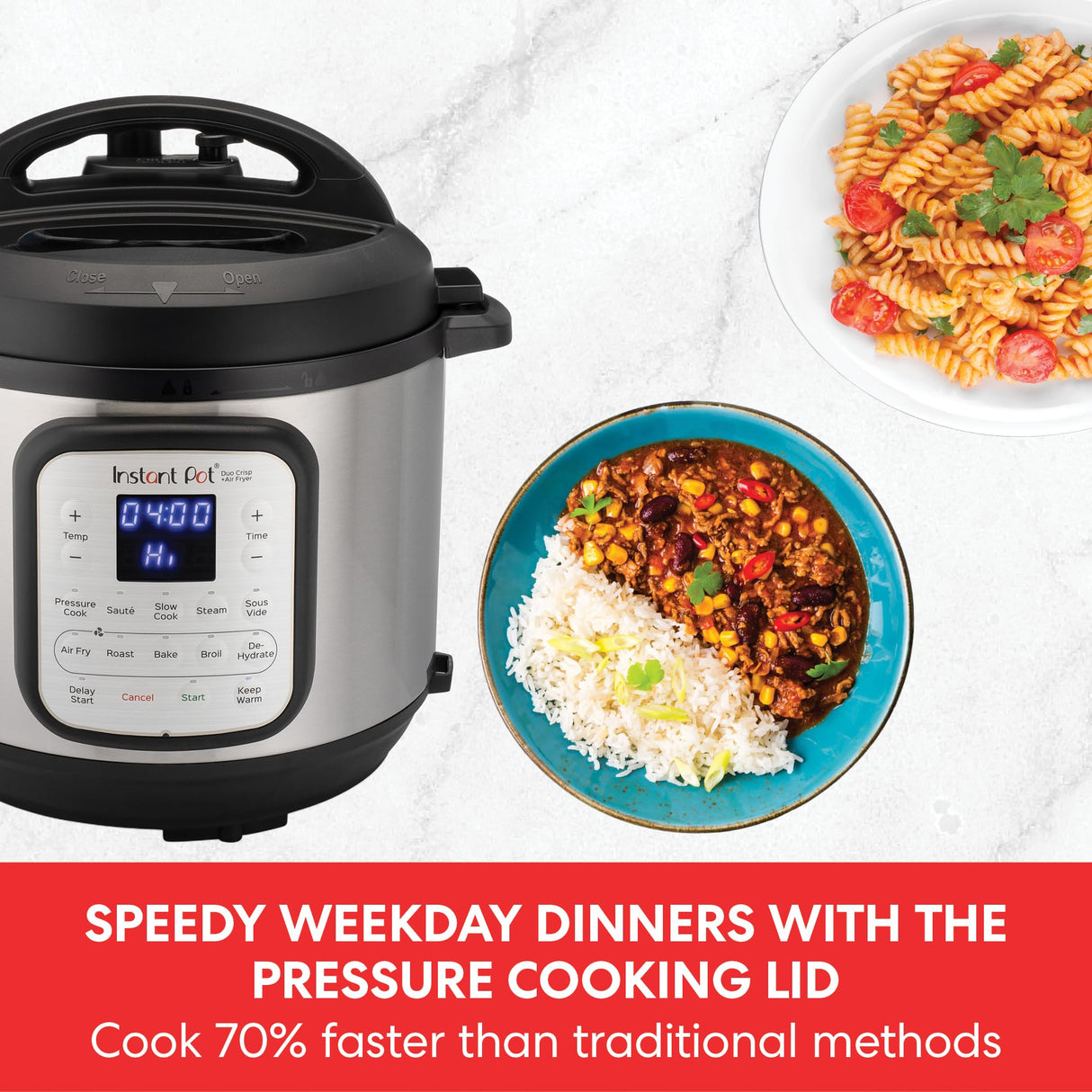 Instant Pot Duo Crisp + Air Fryer 5.7L Multicooker 11 en 1 Cocina a presión, saltea, cocina al vapor, a fuego lento, sousvides, calienta, fríe al aire, hornea, asa y deshidrata