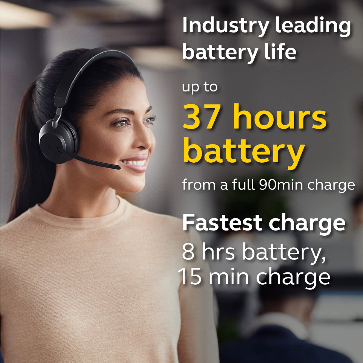 Jabra Evolve2 65 Auriculares Inalámbricos Estéreo PC con Soporte de Carga - Certificados para Microsoft Teams - Batería de Larga Duración - Adaptador Bluetooth USB-A - Negro