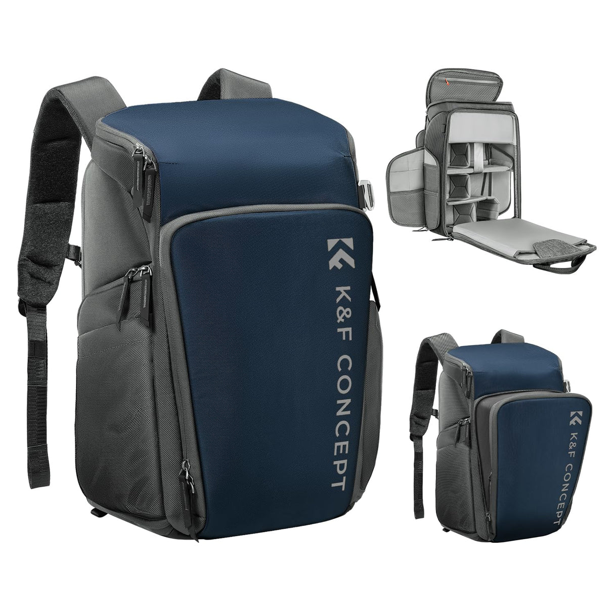 K&F Concept Mochila Cámara Profesional, Bolsa Fotógrafos Cámara Impermeable de Gran Capacidad para Camera Reflex Digital DSLR, Adecuado para viajes al aire libre senderismo fotografía Azul