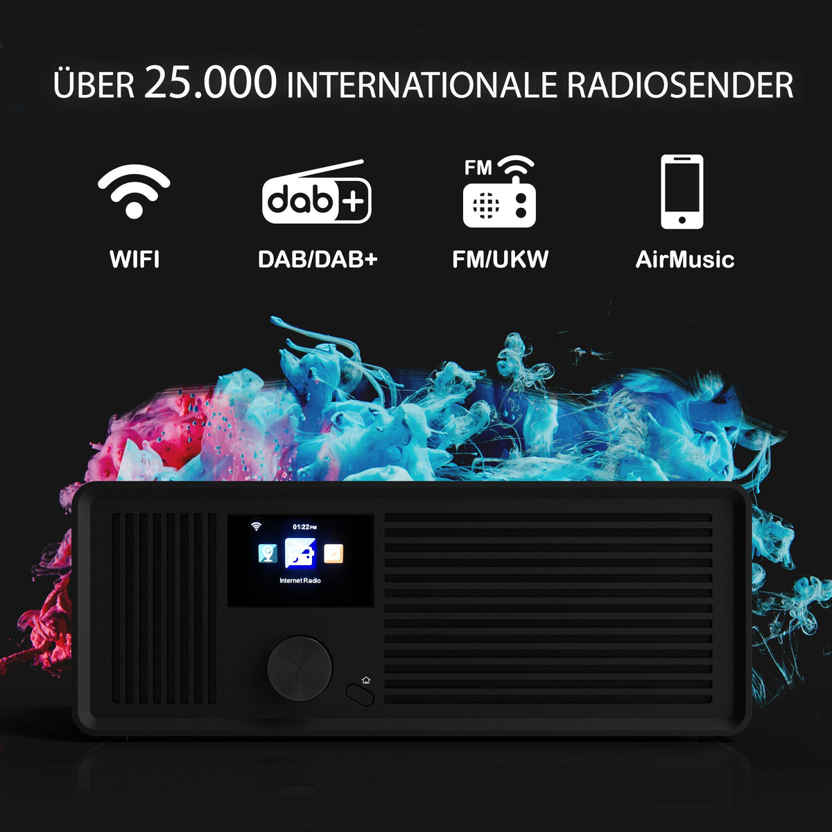 sky vision Dab 70 IR GB – Radio por Internet estéreo Dab+ (FM FM, WiFi, con Conector AUX Plus Cable, Radio Digital, Despertador con Mando a Distancia), Color Negro