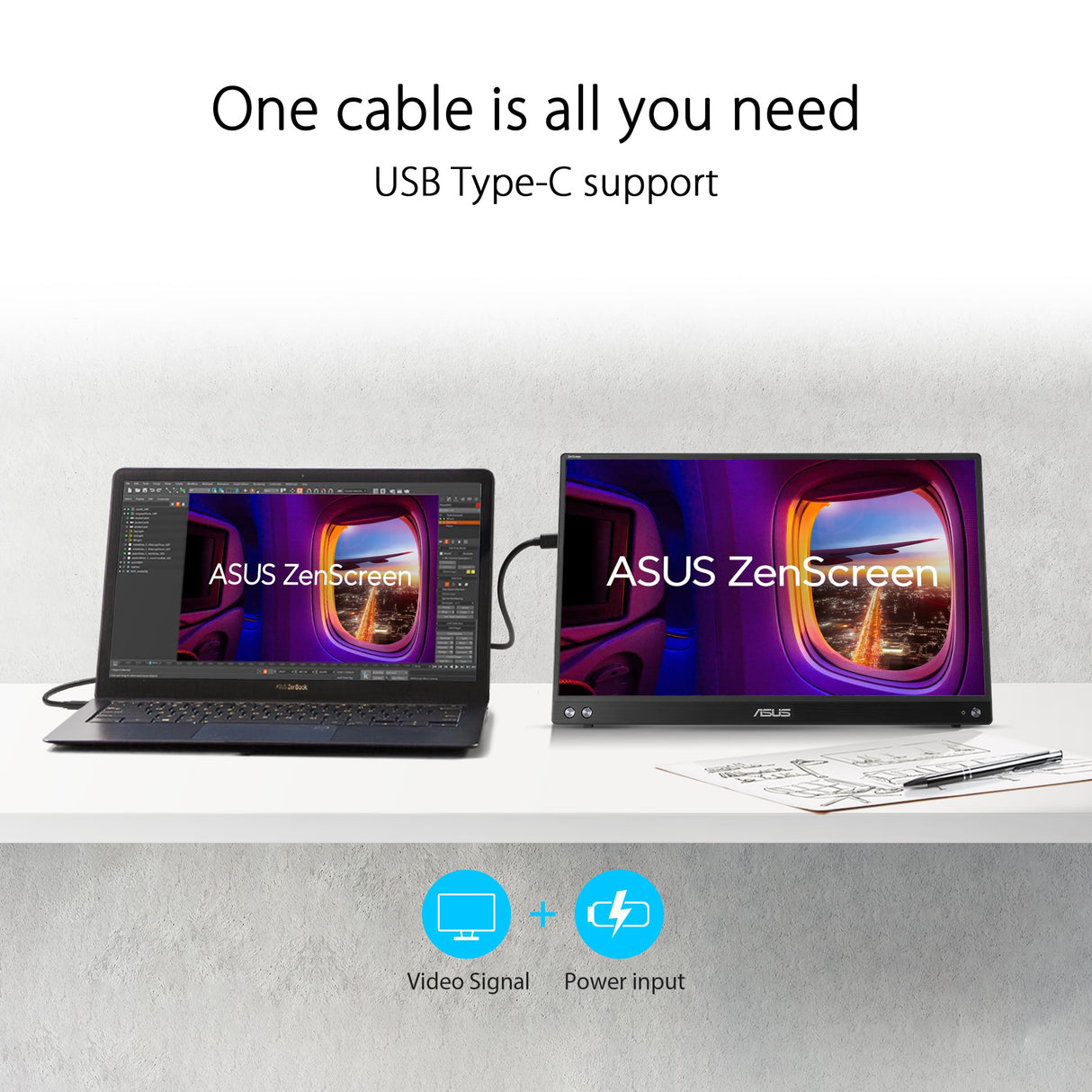 ASUS ZenScreen MB16AHV Monitor portátil, 15,6 Pulgadas, Full HD, IPS, HDMI, USB Type-C, Filtro de luz Azul, Superficie antirreflejos, Tratamiento Antibacteriano