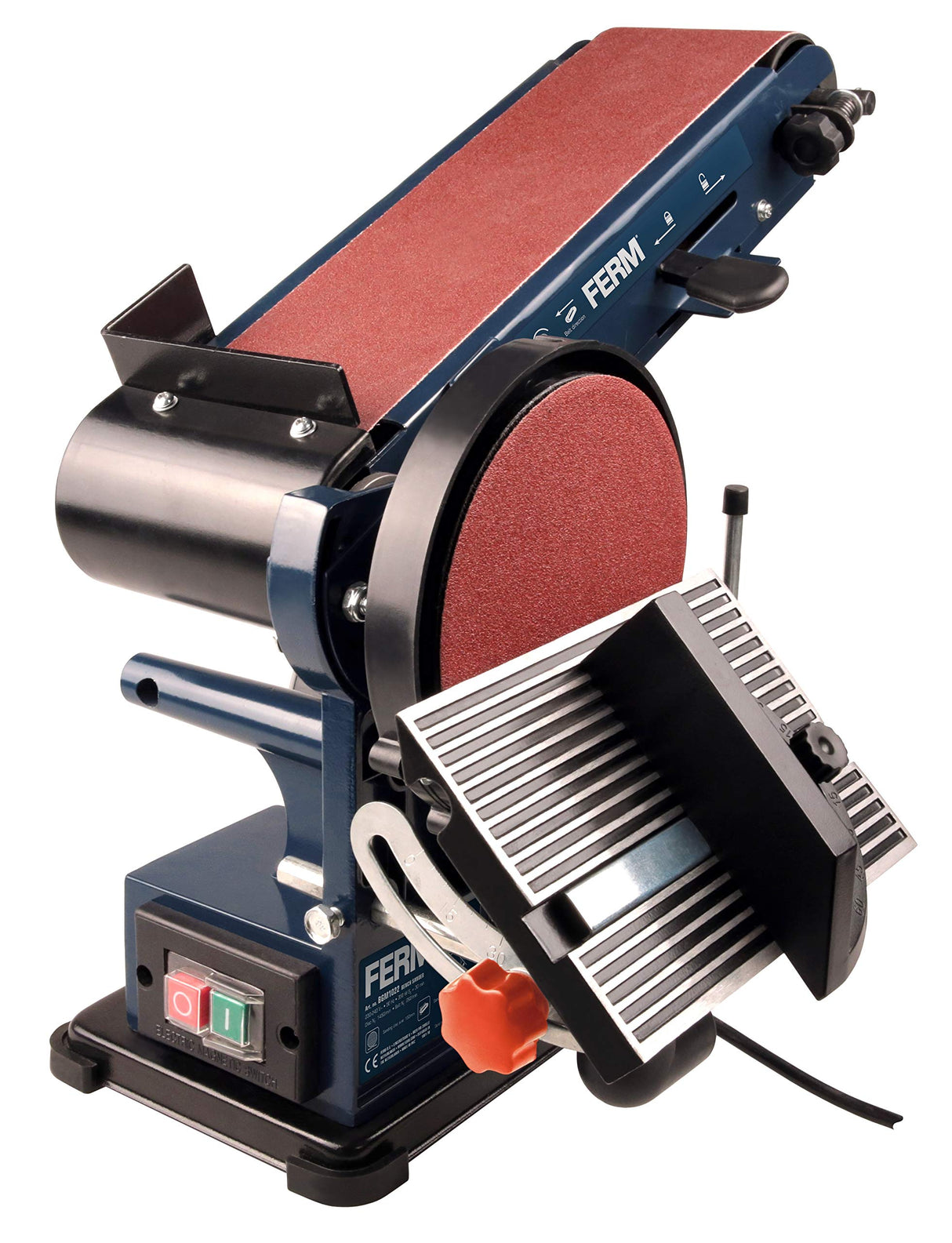 FERM Lijadora de banda - 350W - 150mm - Incluye 2 bandas de lijado (P80 y P120) y 2 discos de lijado (P80 y P120)