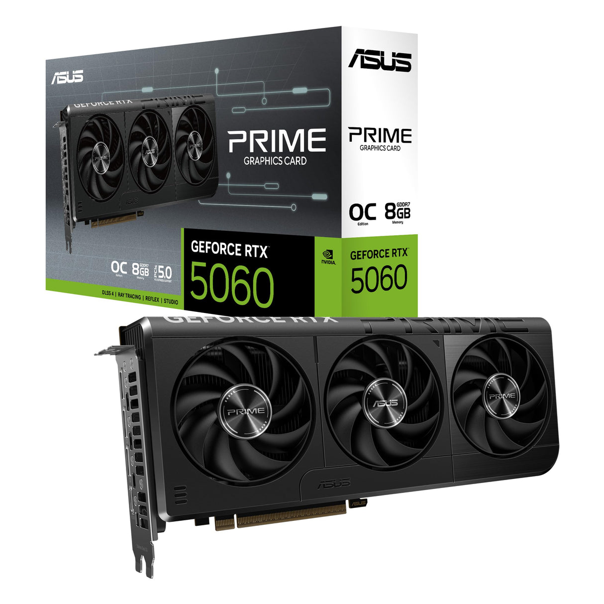 ASUS Prime GeForce RTX 5060 8 GB GDDR7 OC Edition Tarjeta gráfica Compatible con SFF (PCIe 5.0, 8 GB GDDR7, HDMI/DP 2.1, 2,5 Ranuras, Ventiladores Axial-Tech, BIOS Dual)