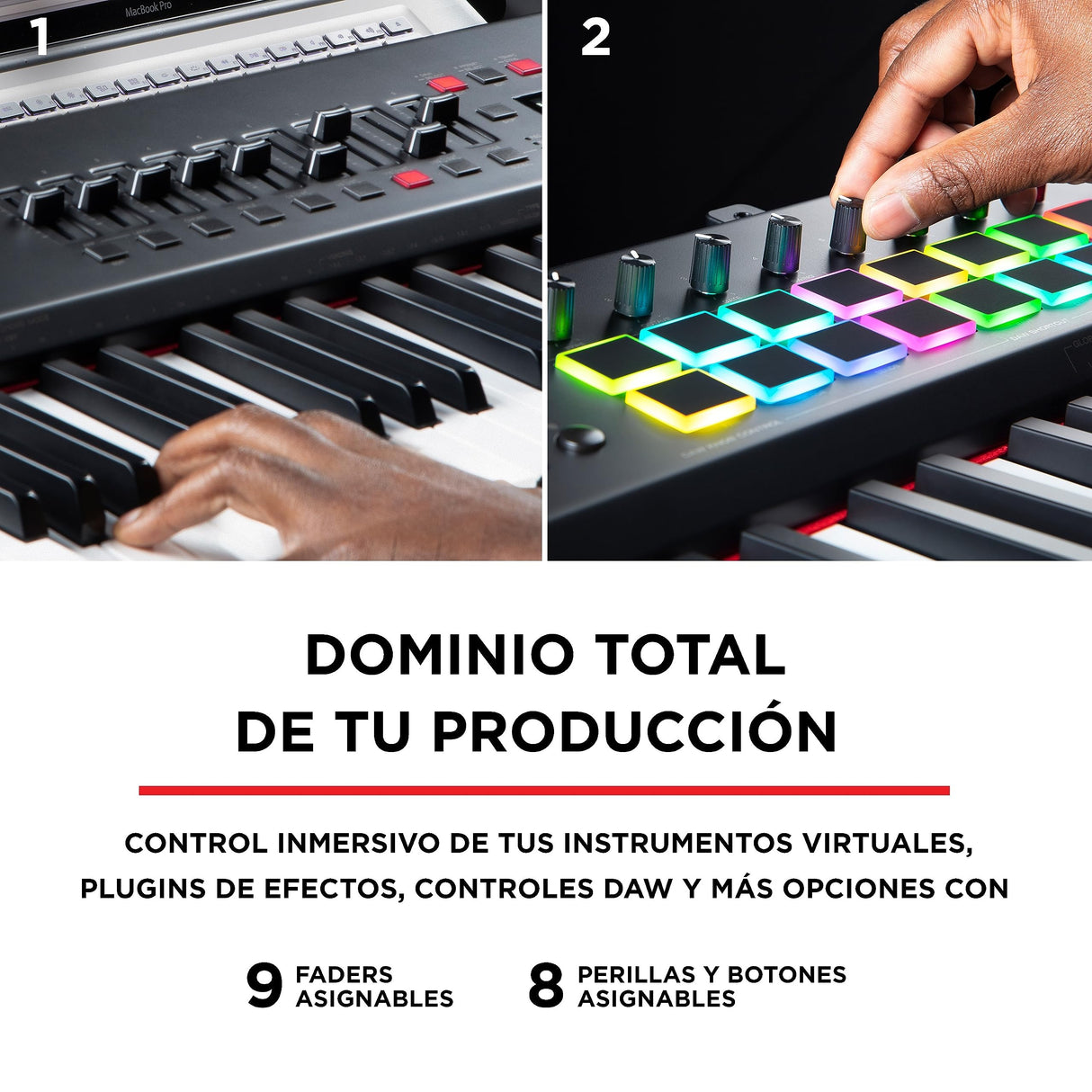 M-Audio Hammer 88 Pro – Teclado controlador MIDI USB con 88 teclas ponderadas de acción martillo, pads de ritmos, controles asignables MIDI y software
