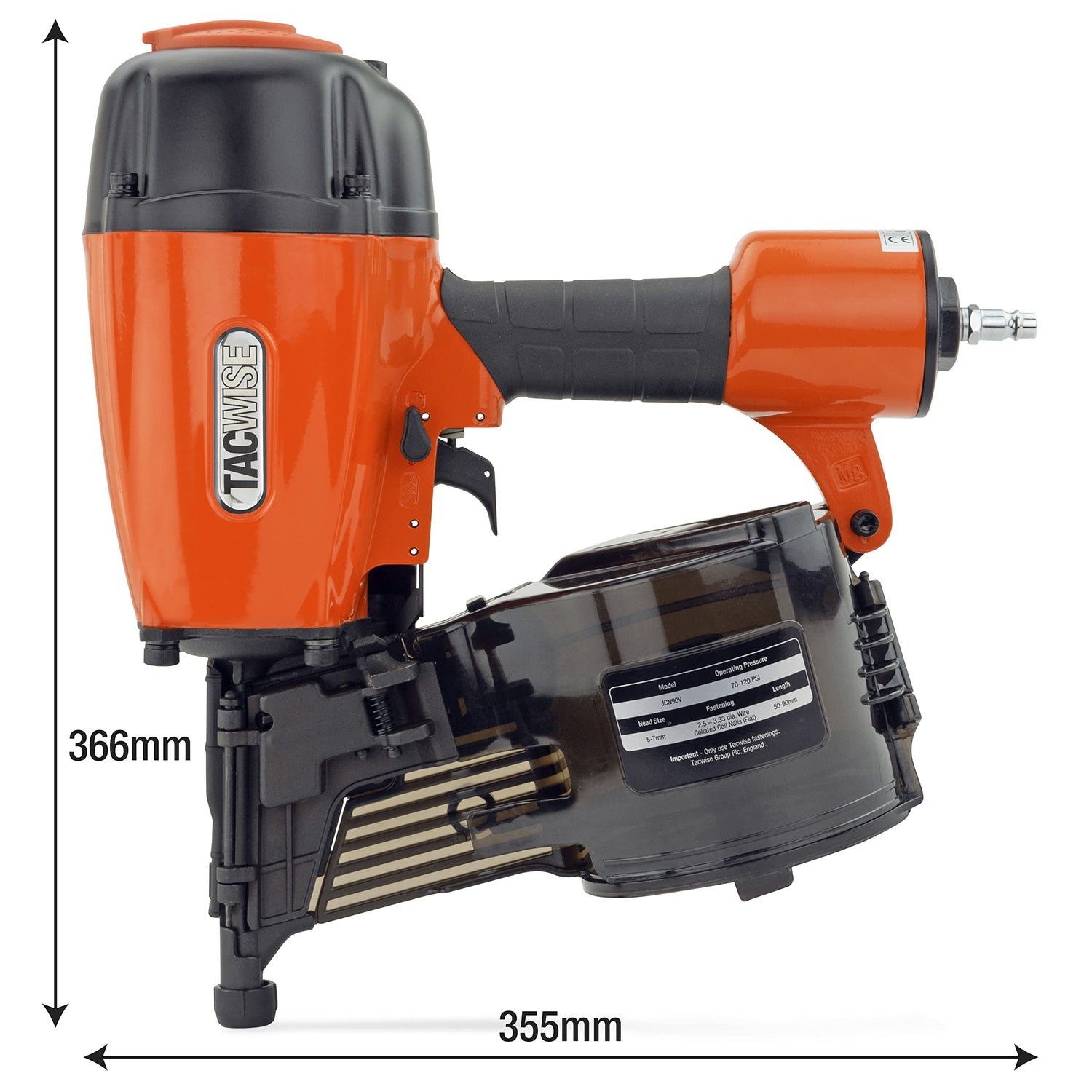 TACWISE JCN90V Clavadora Neumática de Bobina, Utiliza Clavos en Bobina Plana de 50-90 mm