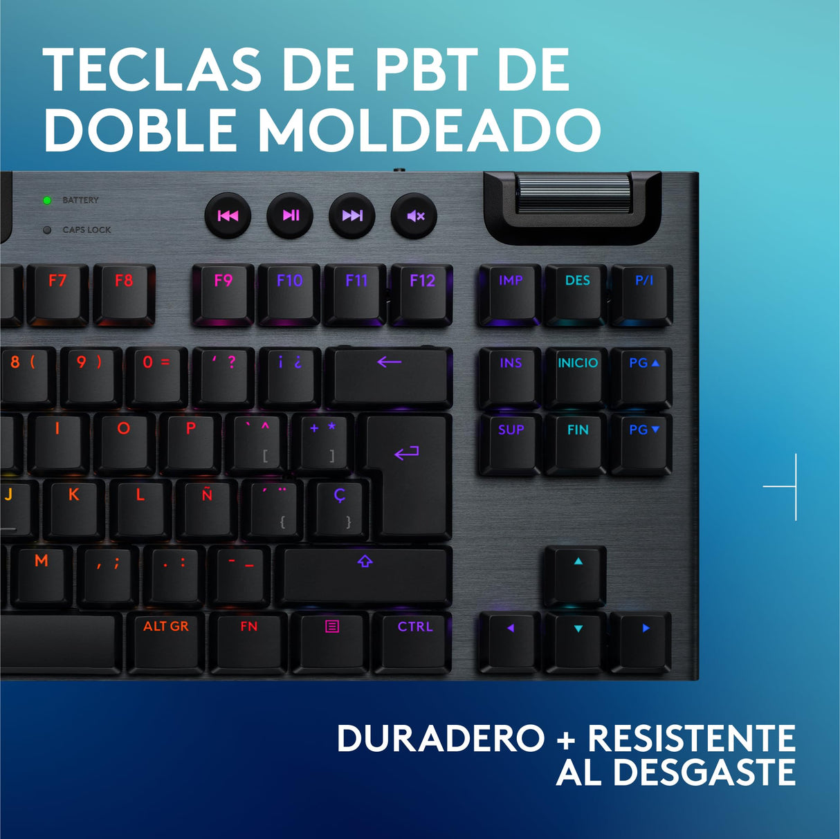 Logitech G G915 X LIGHTSPEED TKL, Teclado para gaming inalámbrico de perfil bajo, teclas de PBT de doble moldeado, elegante acabado aluminio, clic perceptible azul GL -PC/Mac, QWERTY US INT'L - Negro